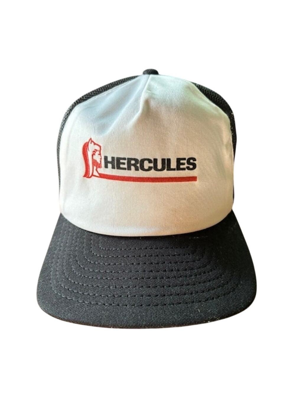 Vintage Hercules Trucker Hat Snapback Black White Mesh Workwear Cap USA